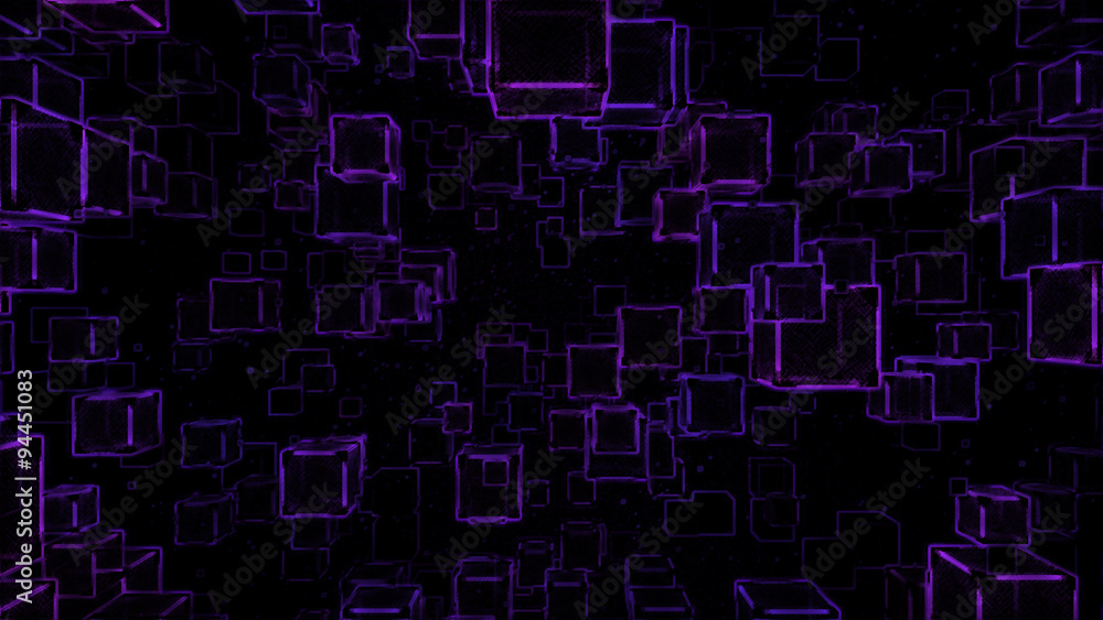 Abstract Floating Cubes Sketch Illustration - Violet