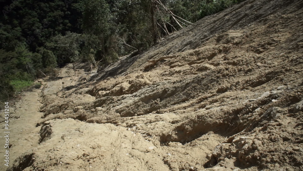 Tilt up shot of a large clay based soil landslide or mudslide in the Andes mountains of Ecuador. Tilt up shot of a large clay based soil landslide or mudslide in the Andes mountains of Ecuador.