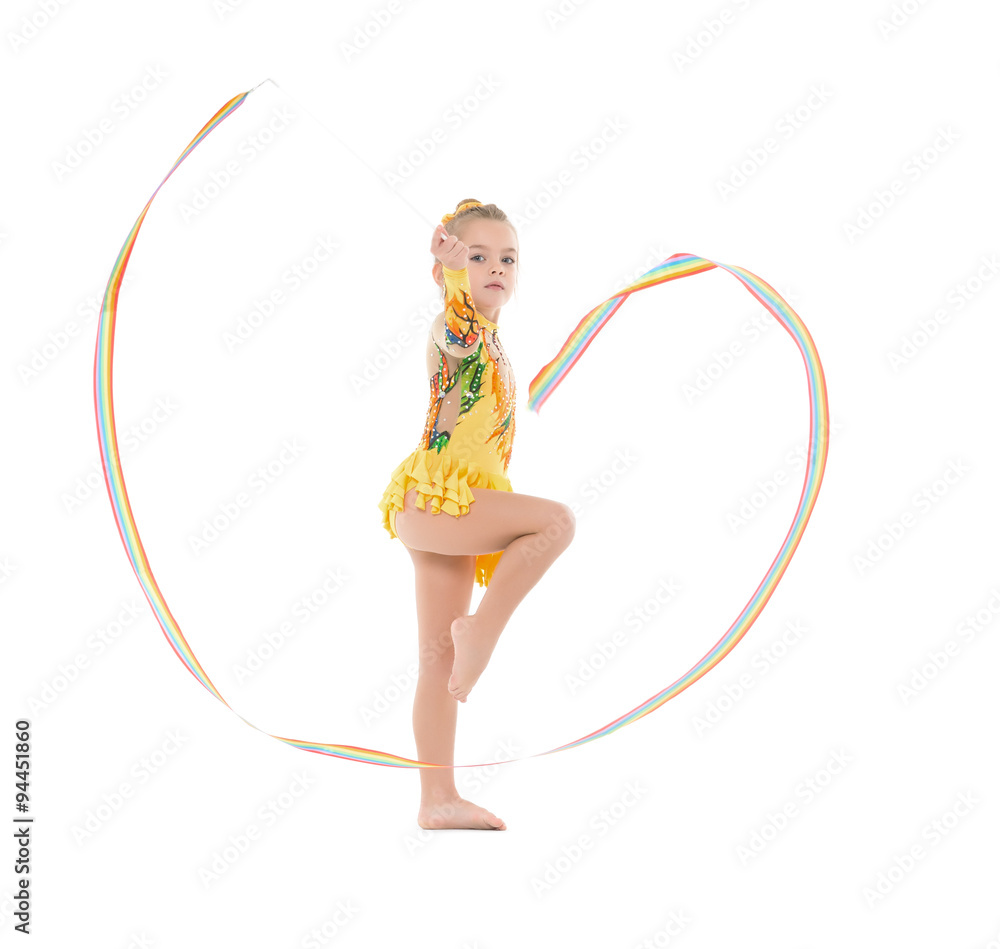 Little Gymnast Practicing with a Ribbon