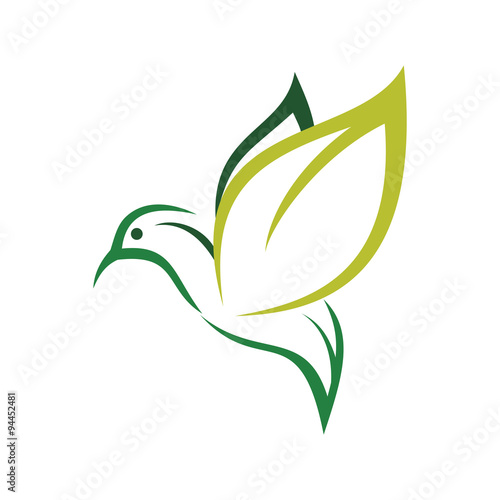 Green Leaf Bird Fly Logo Illustration
