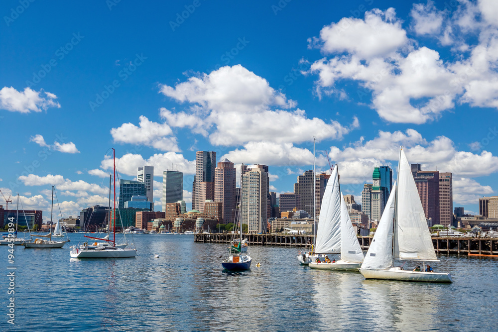 Obraz premium Boston skyline widziany z Piers Park,
