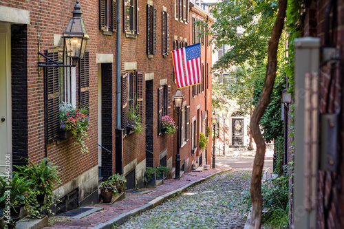 View of historic Acorn Street in Boston photo