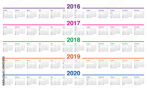 Calendar 2016 2017 2018 2019 2020