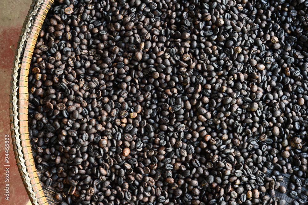 Close up of coffee beans background.
Close up of coffee beans background.