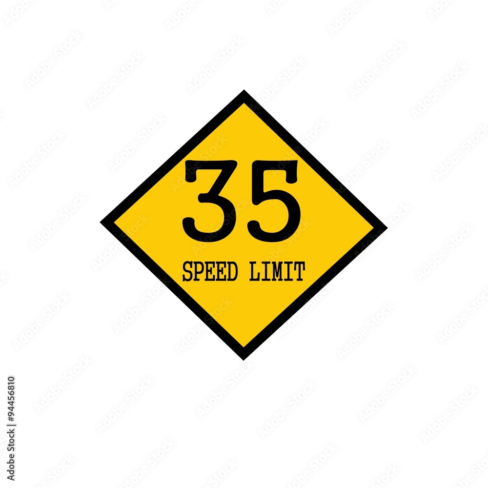 Speed limit 35 black stamp text on background yellow Speed limit 35 black stamp text on background yellow