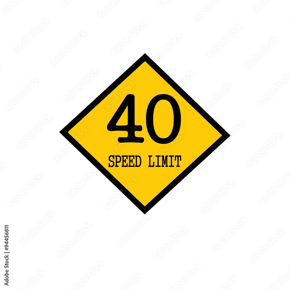 Speed limit 40 black stamp text on background yellow Speed limit 40 black stamp text on background yellow