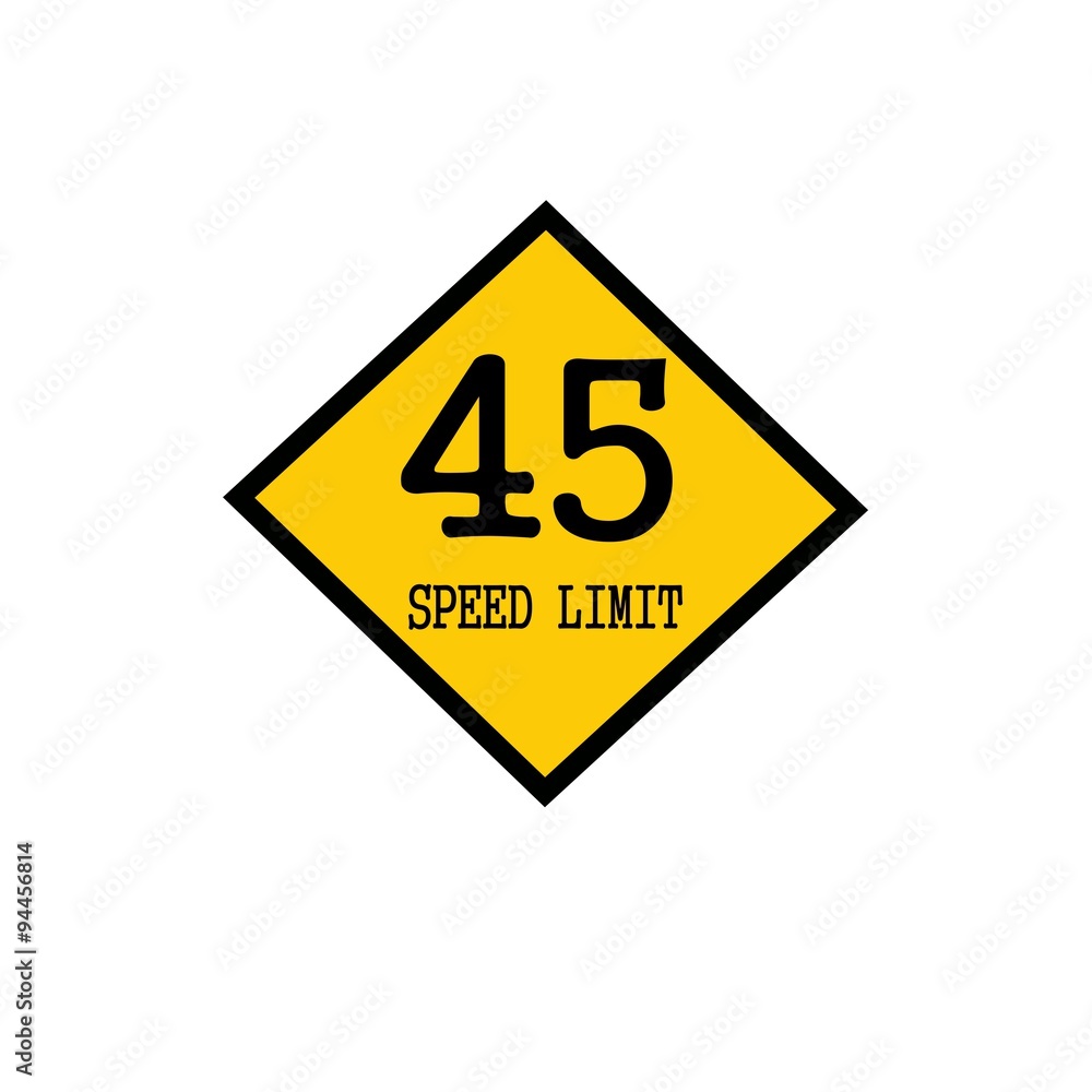 Speed limit 45 black stamp text on background yellow Speed limit 45 black stamp text on background yellow