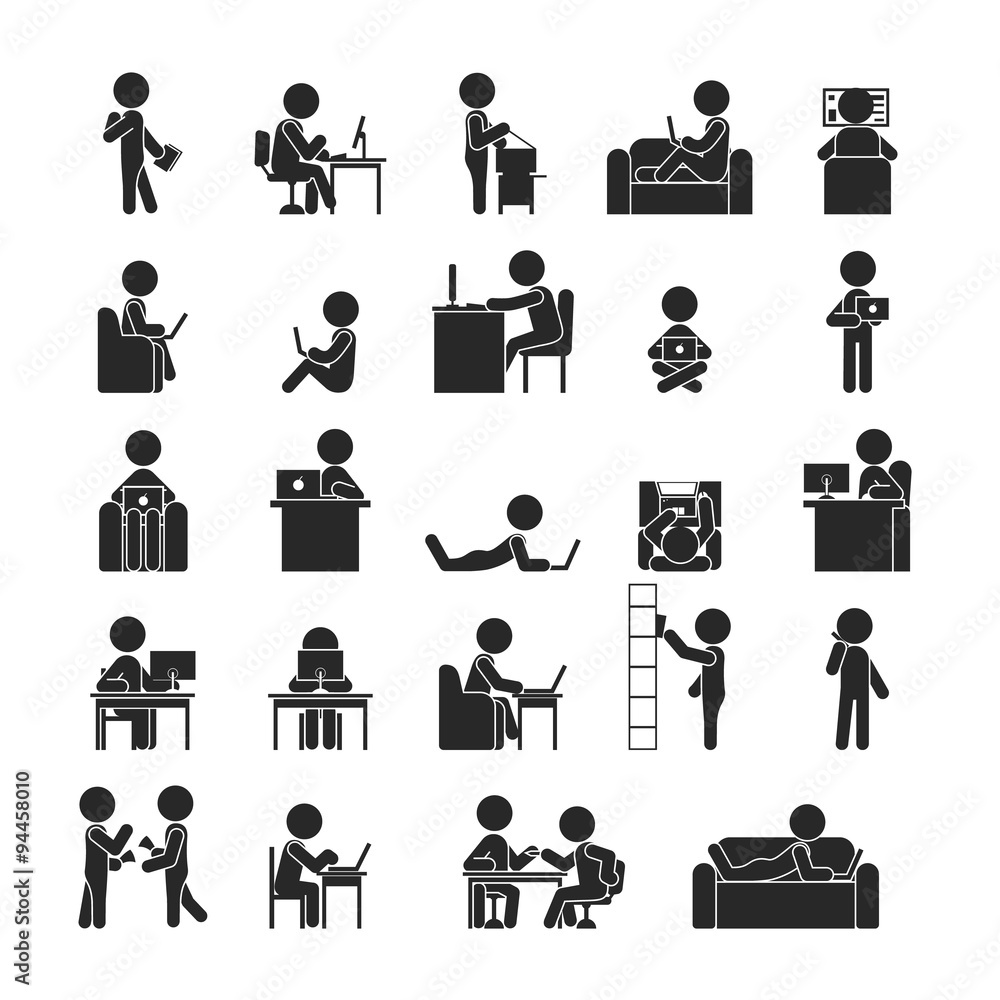 Set of businessman working , Human pictogram Icons Set of businessman working , Human pictogram Icons