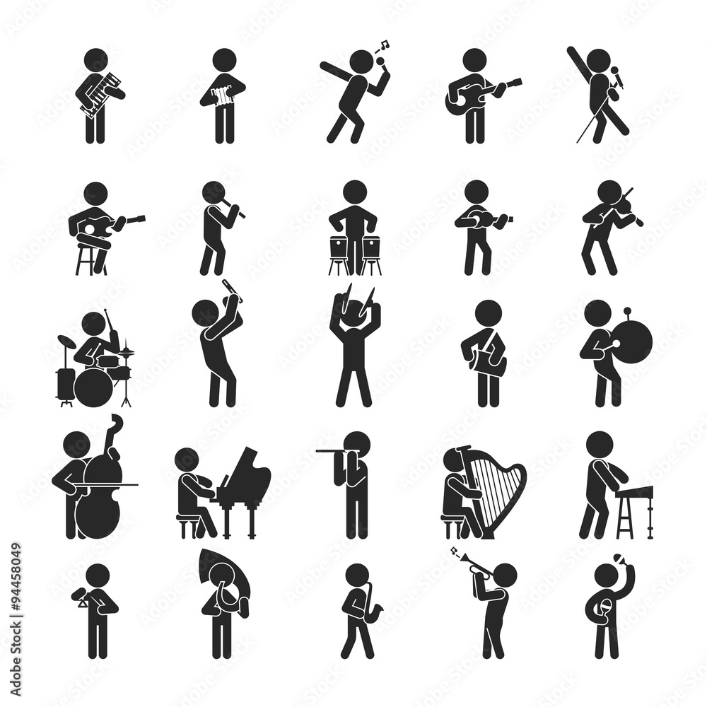 Set of orchestra , Musician character , Human pictogram Icons Set of orchestra , Musician character , Human pictogram Icons