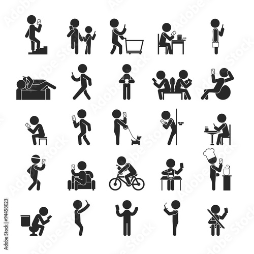 Set of Smartphone addiction , Human pictogram Icons