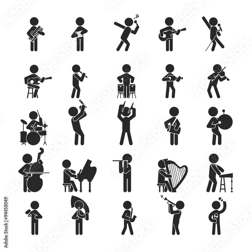 Set of orchestra , Musician character , Human pictogram Icons