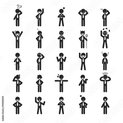 Set of businessman emotion character , Human pictogram Icons