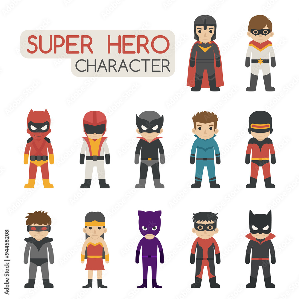 Set of super hero costume characters