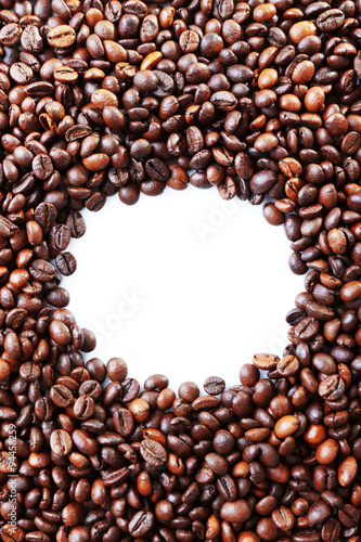Coffee beans frame with white circle in centre