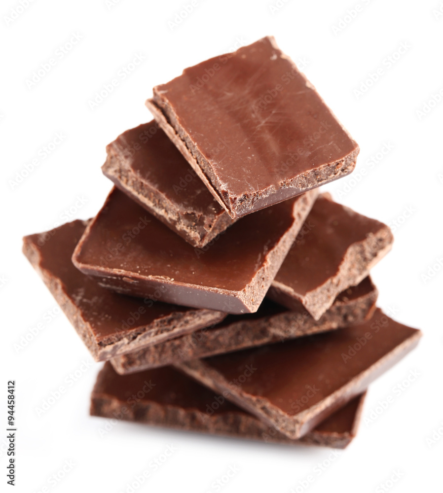 Dark chocolate pieces isolated on white Dark chocolate pieces isolated on white