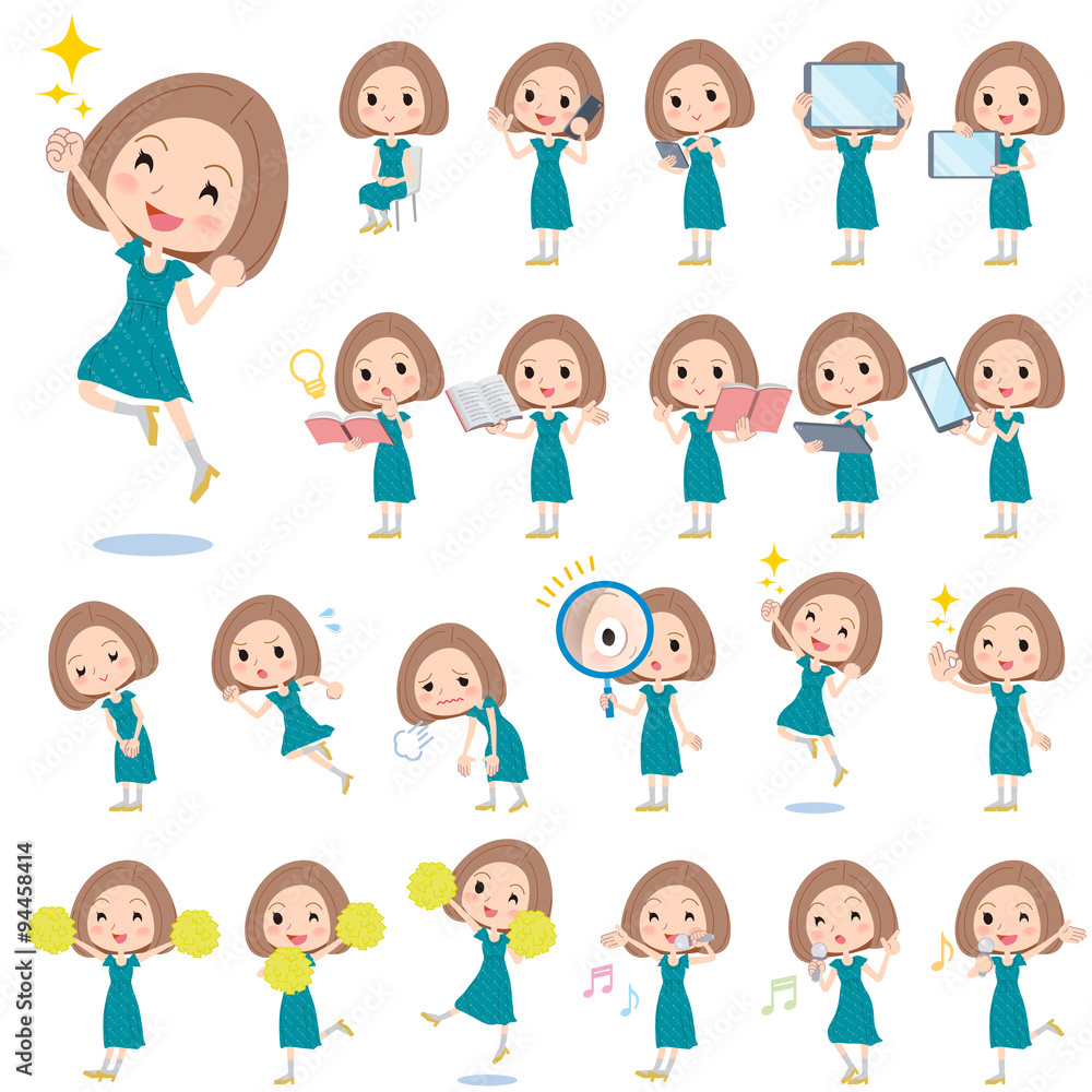 Bob hair green dress women 2/同じシリーズはtoyotoyoポートフォリオ内から「親しみ デフォルメ」と検索してください Bob hair green dress women 2/同じシリーズはtoyotoyoポートフォリオ内から「親しみ デフォルメ」と検索してください