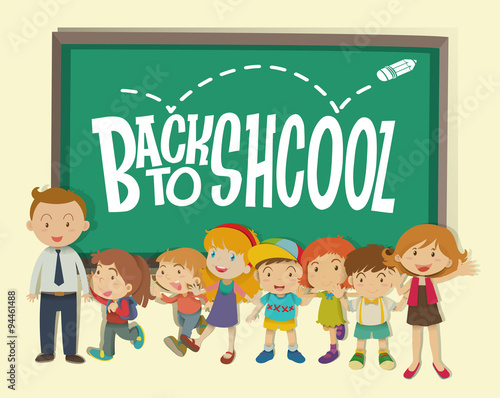 Back to school theme with teacher and students