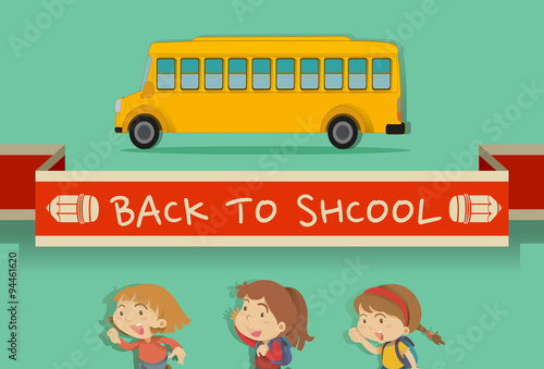 Back to school theme with students and bus