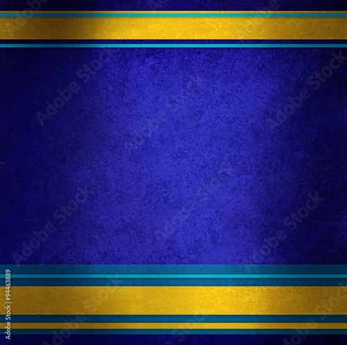 elegant blue background with gold ribbons and blue stripes in random pattern, distressed sapphire blue texture and shiny metallic gold ribbon color