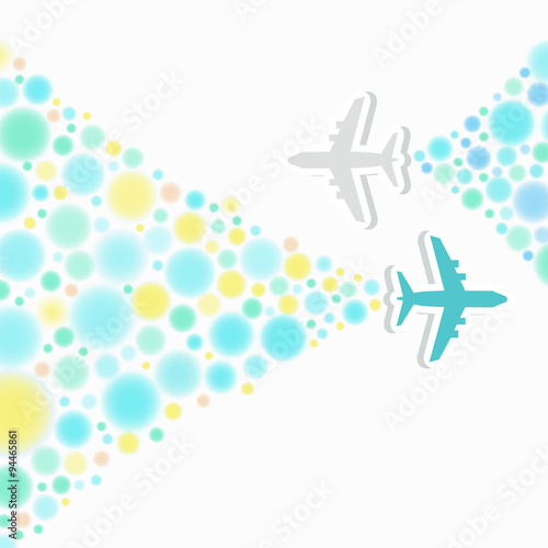 Card with two planes and colored trace of them.