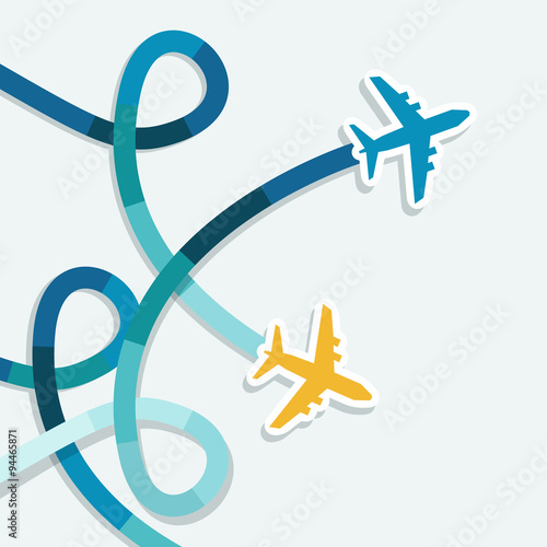 Card with two planes and colored trace of them.