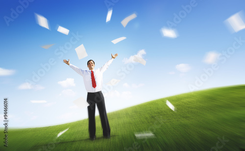 Business Businessman Documents Throwing Happiness Concept