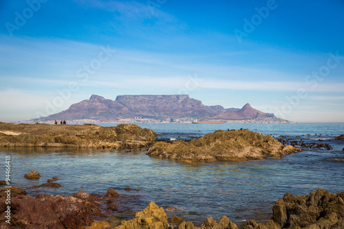 Nice view of the Table Mountain in a sunny blue sky day, Cape Town, South Africa