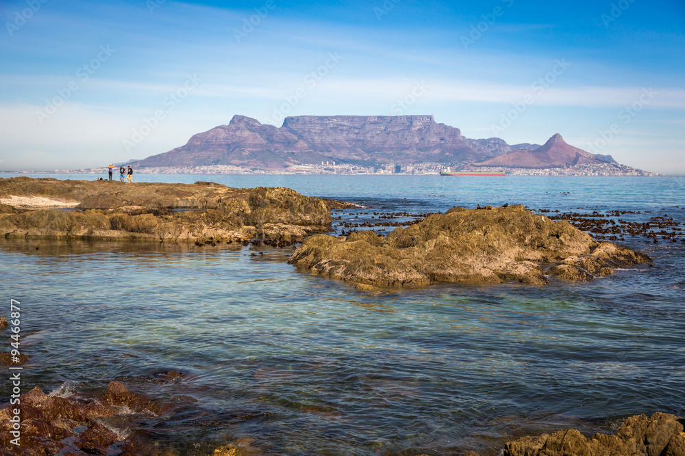 Nice view of the Table Mountain in a sunny blue sky day, Cape Town, South Africa
