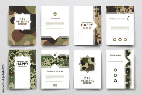 Set of brochure, poster design templates in veterans day style