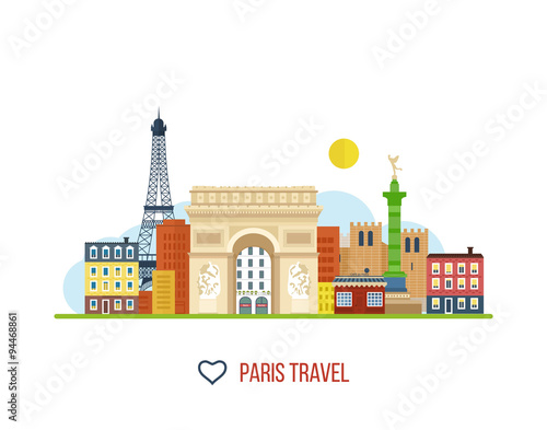  French Landmarks.. Eiffel tower, Notre Dame in Paris, France