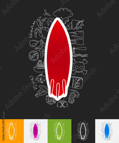 surfing paper sticker with hand drawn elements