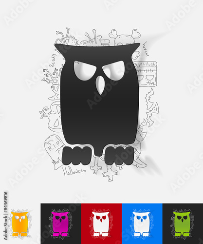 owl paper sticker with hand drawn elements