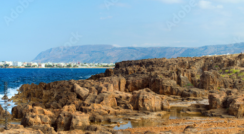 Mediterranean Sea and dangerous rocky beach.