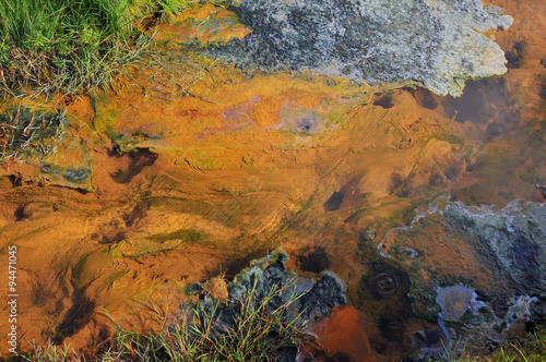 Iceland hot river with thermophilic algae in Landmannalaugar national park