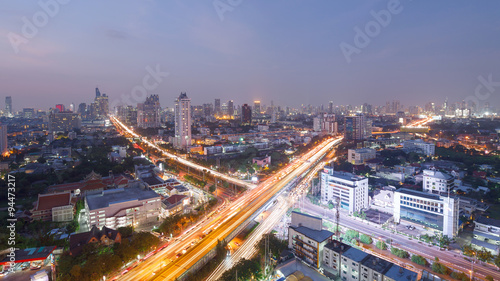 Panorama high way x cross Bangkok city business zone ,twilight l