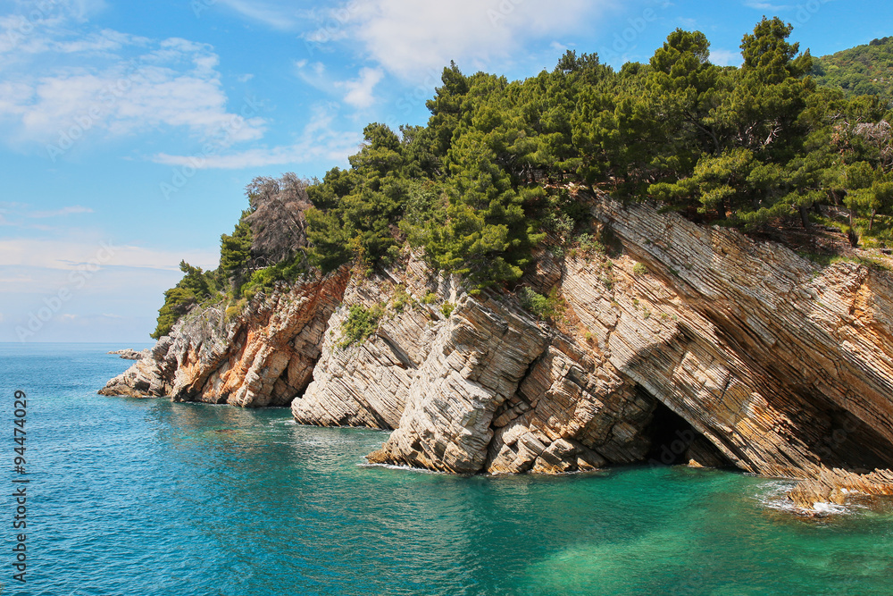 Beautiful bay from natural sea cliffs in Montenegro