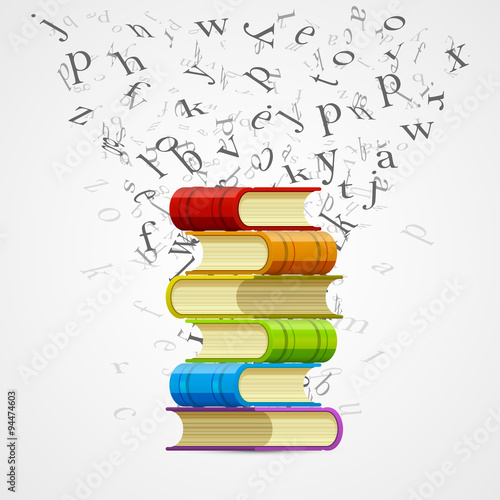 Book with flying letters