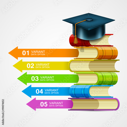 Book stack info on white background