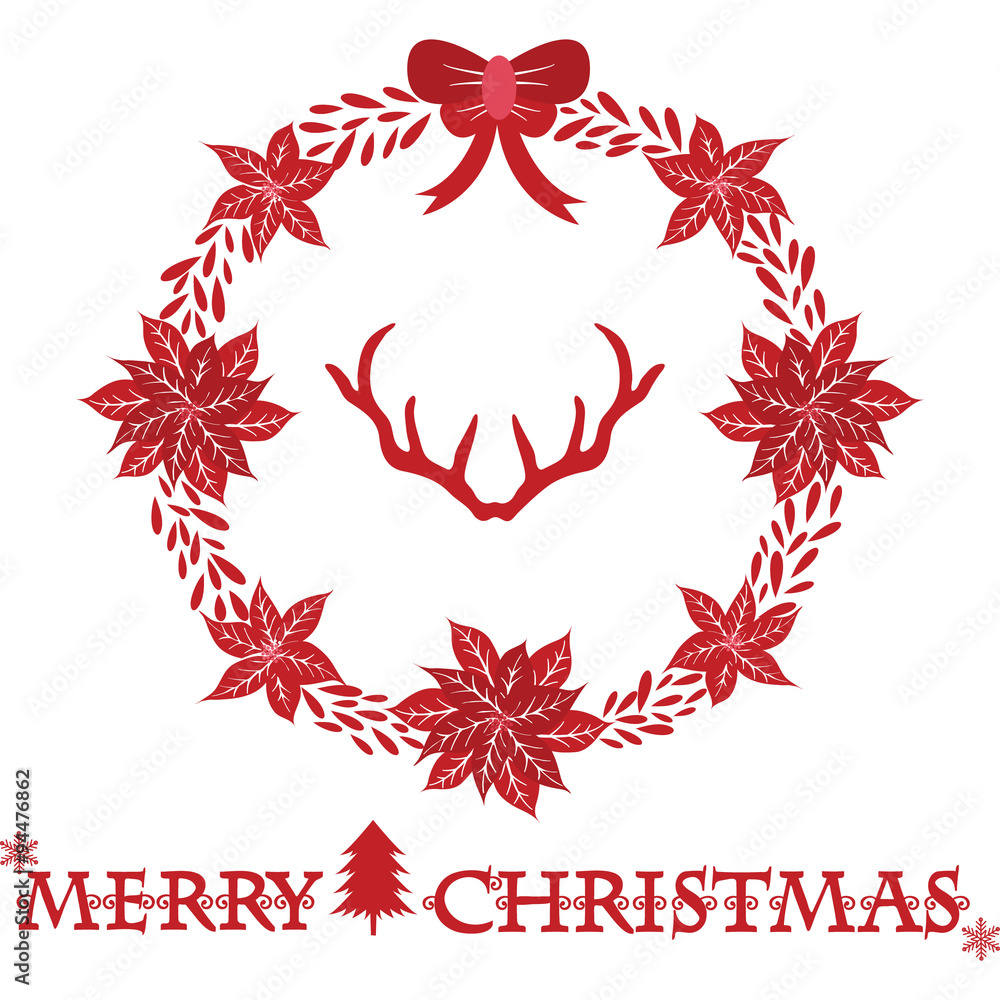 Christmas wreath with Deer Antlers.Merry Christmas. Christmas wreath with Deer Antlers.Merry Christmas.