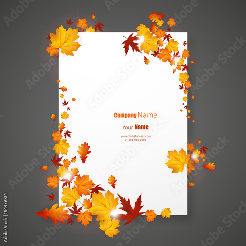 White blank on autumn background with maple leaves. Vector