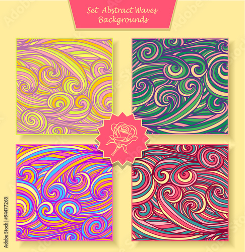 Set Abstract waves or circle hair background in different colors