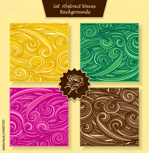Set Abstract waves or circle hair background in magenta orange yellow green brown