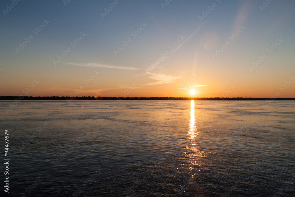 View of a sunset over Amazon river in Brazil
