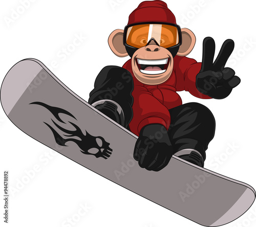 Funny Monkey Snowboarder