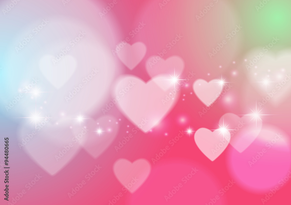 Love Abstract Background with Hearts and Bokeh Lights