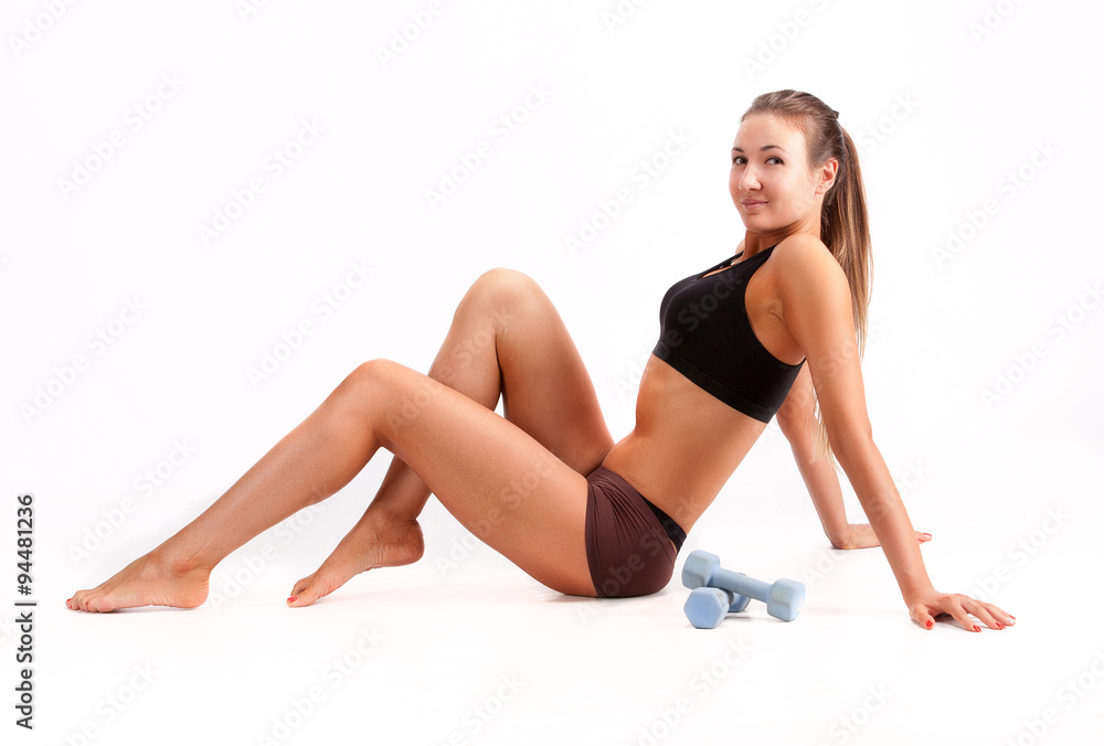fitness woman doing exercises with dumbbell fitness woman doing exercises with dumbbell