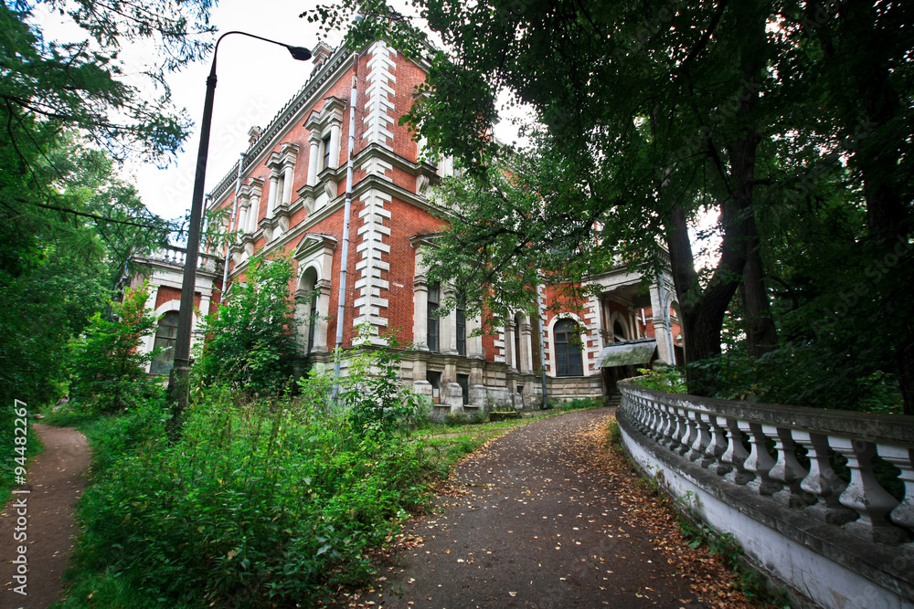 Park and balustrade of the old red manor Park and balustrade of the old red manor