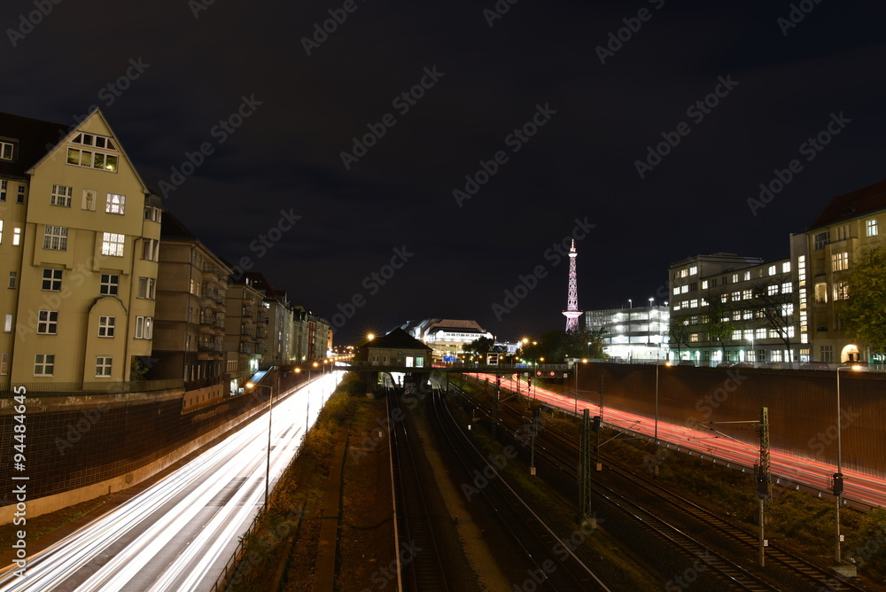 Berlin bei Nacht, Panorama West Berlin mit Funkturm, Messe Berlin