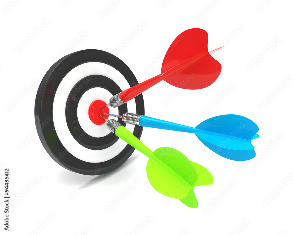 Three multicolor arrows darts in center. Three multicolor arrows darts in center.