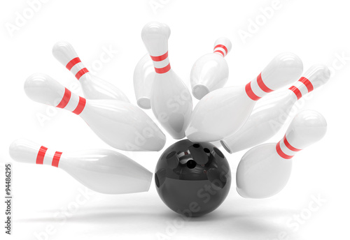 Bowling ball and skittles isolated